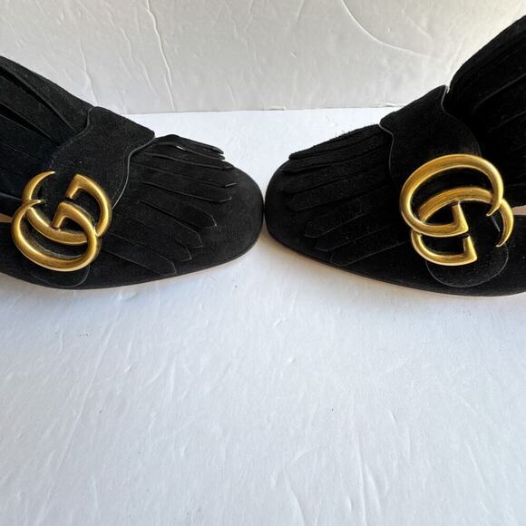 Gucci GG Marmont Fringe Block Heel Pumps Black Suede 39 - Picture 4 of 13